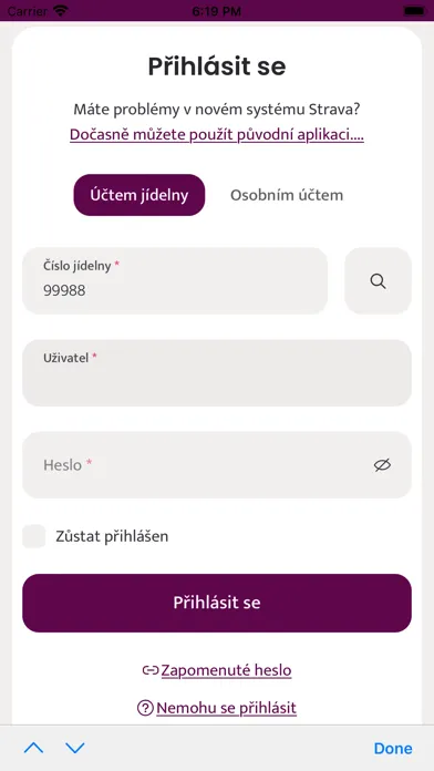 Ảnh chụp màn hình của Strava.cz Meal Ordering