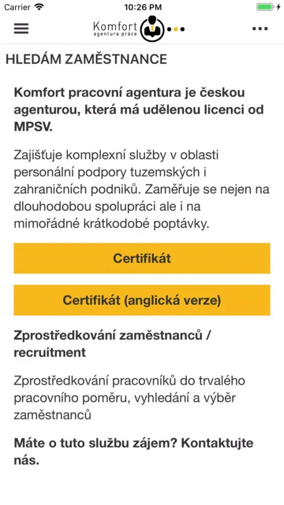 Ảnh chụp màn hình của Komfort agentura práce
