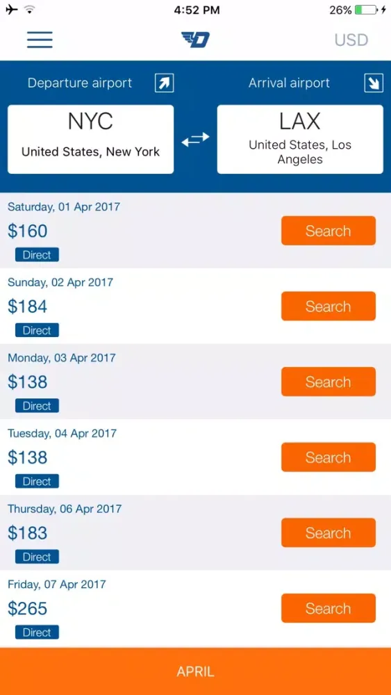 Zrzuty ekranu D-Flights - Airfare for Delta & Airline Tickets
