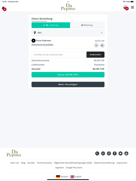 Da Pepino Zürich iPad  स्क्रीनशॉट