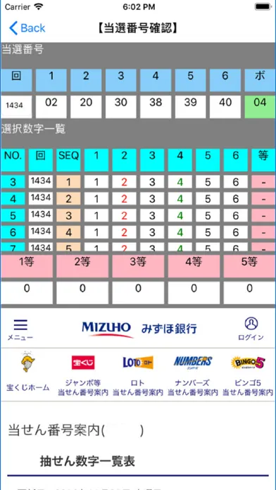 Ảnh chụp màn hình của 当選番号管理　Ｆｏｒ　ＬＯＴＯ６
