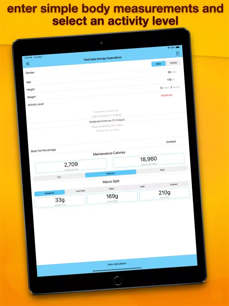 TDEE Calc iPad 應用截圖
