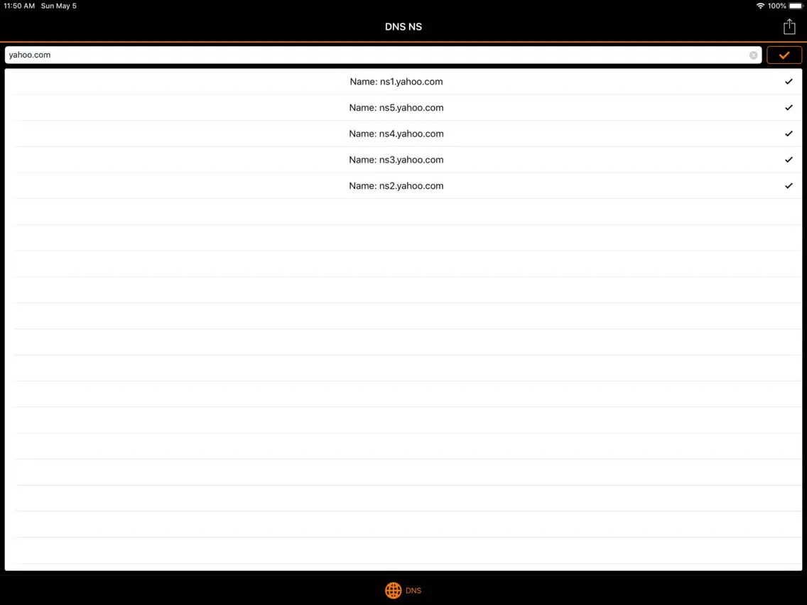 Ảnh chụp màn hình của DNS NS iPad 