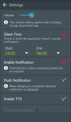 Ảnh chụp màn hình của Battery charge sound alert