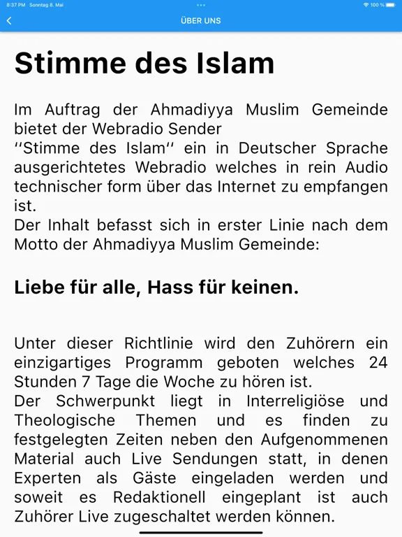 Tangkapan skrin Stimme des Islam iPad 