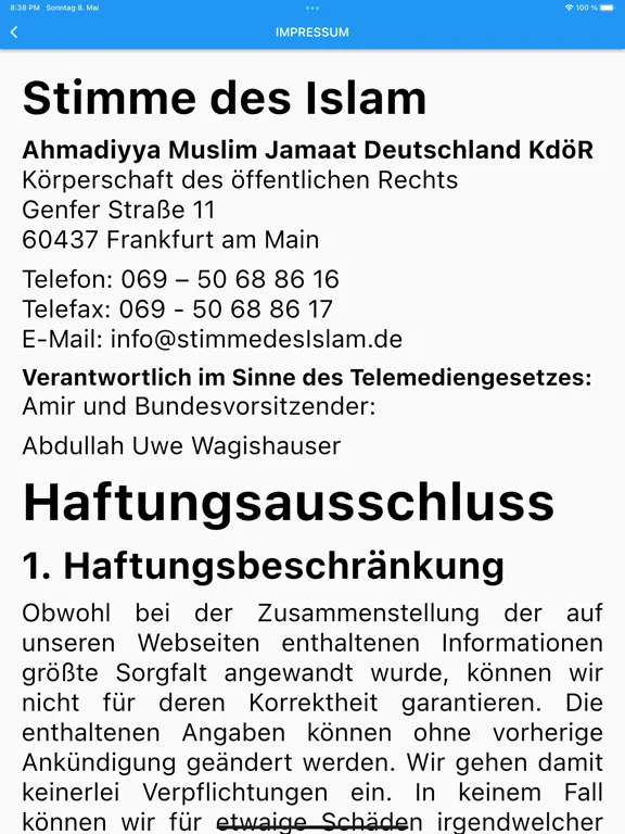 Tangkapan skrin Stimme des Islam iPad 