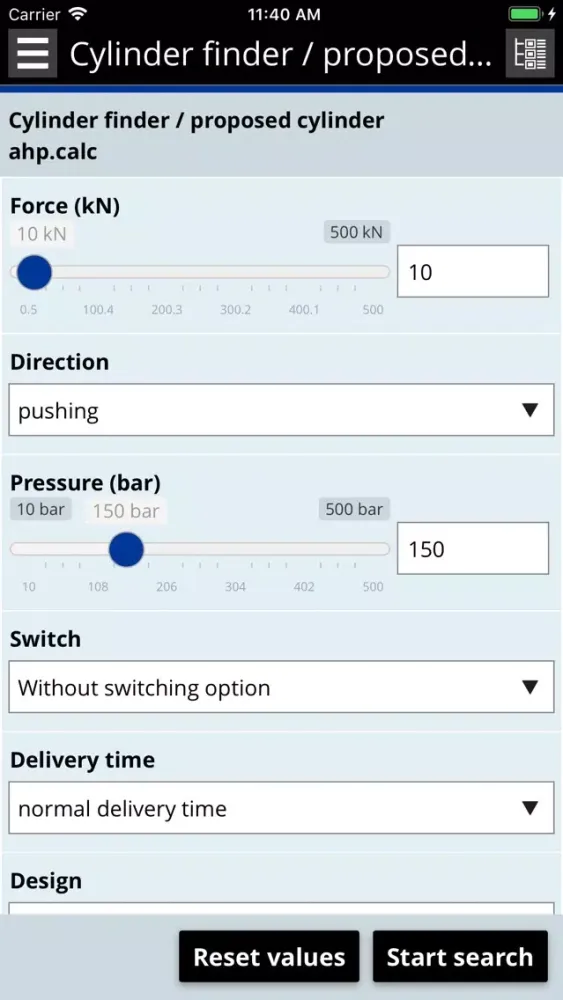 Tangkapan layar Hydraulics calculator