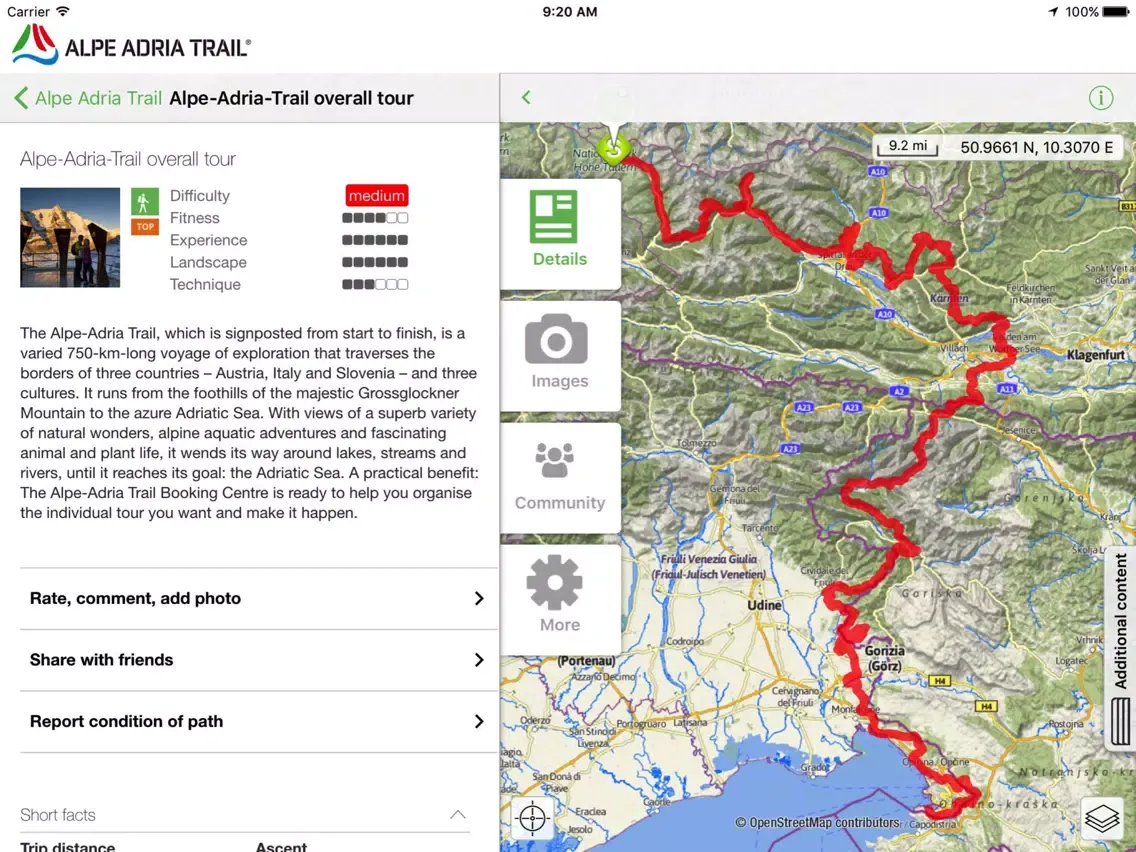 Tangkapan skrin Alpe Adria Trail iPad 