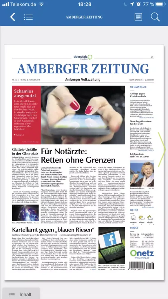 Tangkapan layar Amberger Zeitung ePaper (AZ)