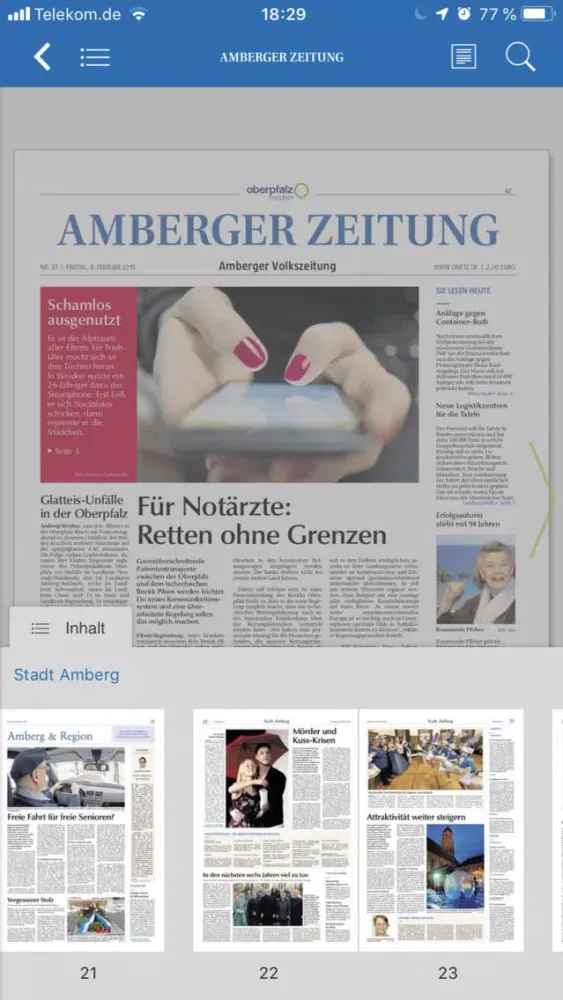 Tangkapan layar Amberger Zeitung ePaper (AZ)