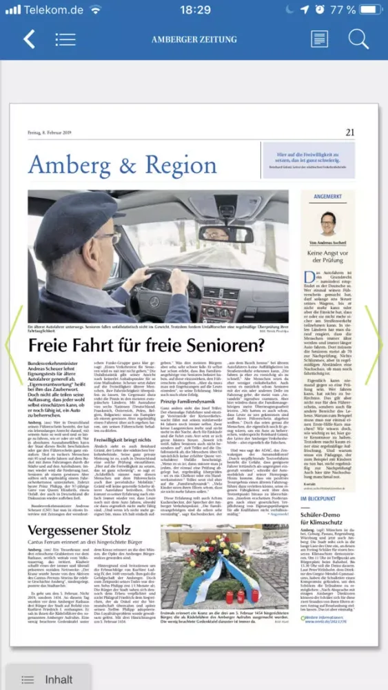 Tangkapan layar Amberger Zeitung ePaper (AZ)