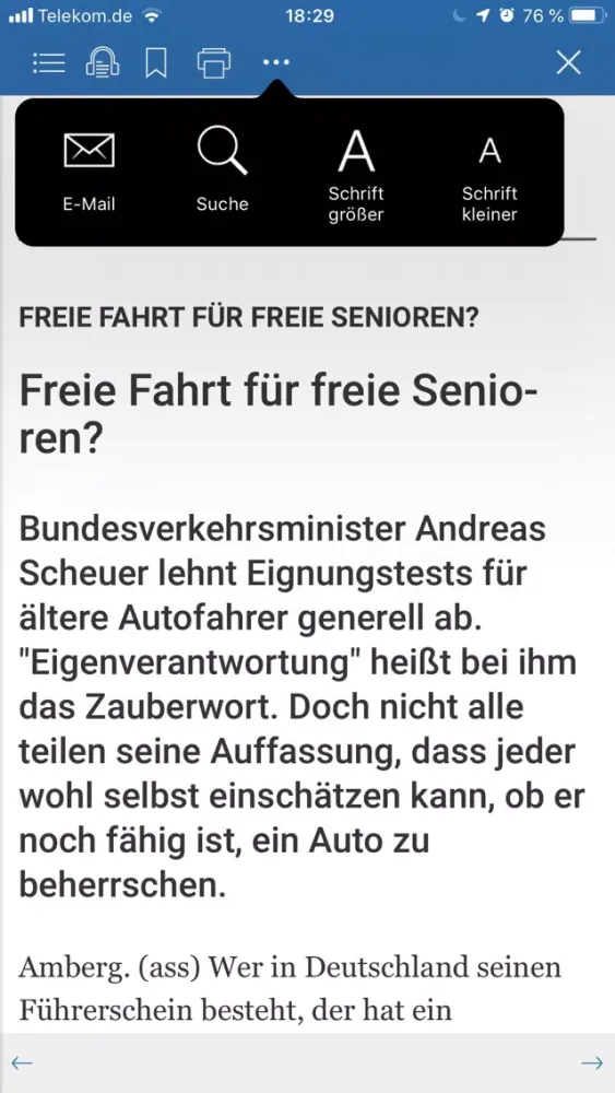 Tangkapan layar Amberger Zeitung ePaper (AZ)