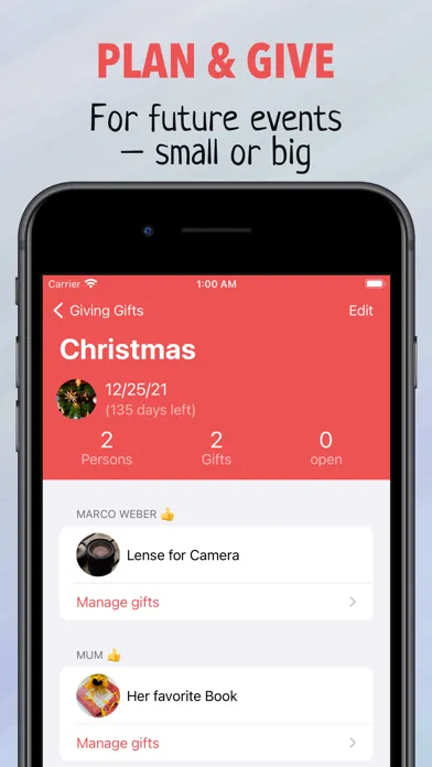 Zrzuty ekranu Giving Gifts - Idea Planner