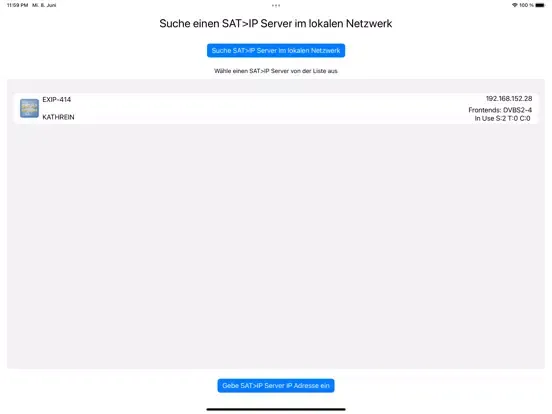 Ảnh chụp màn hình của SAT>IP>Mobile iPad 