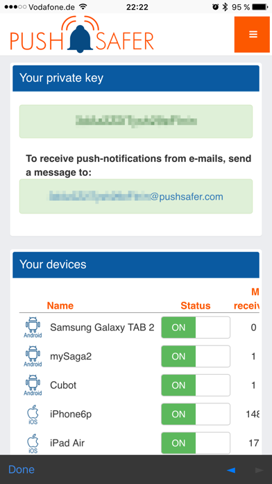 Tangkapan layar Pushsafer
