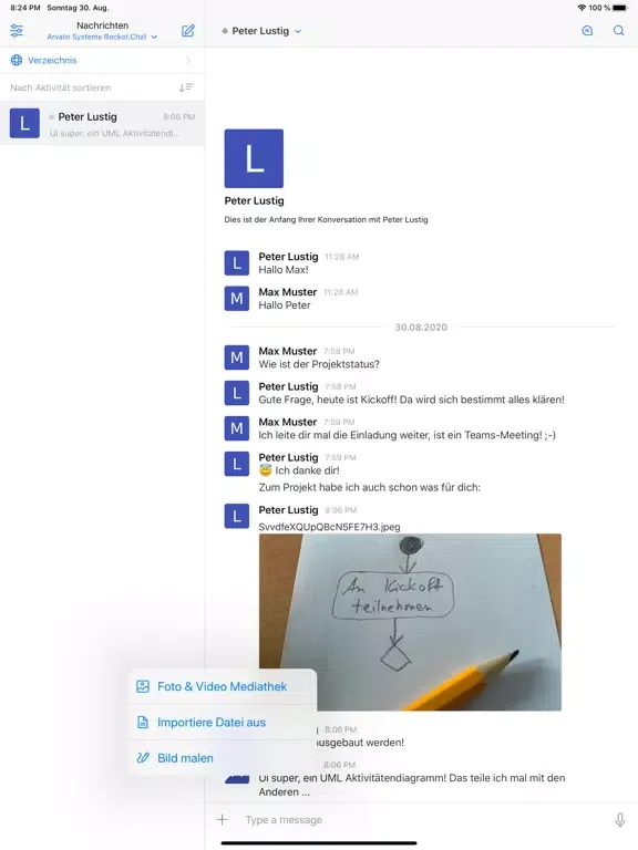 Ảnh chụp màn hình của Arvato Systems Chat iPad 
