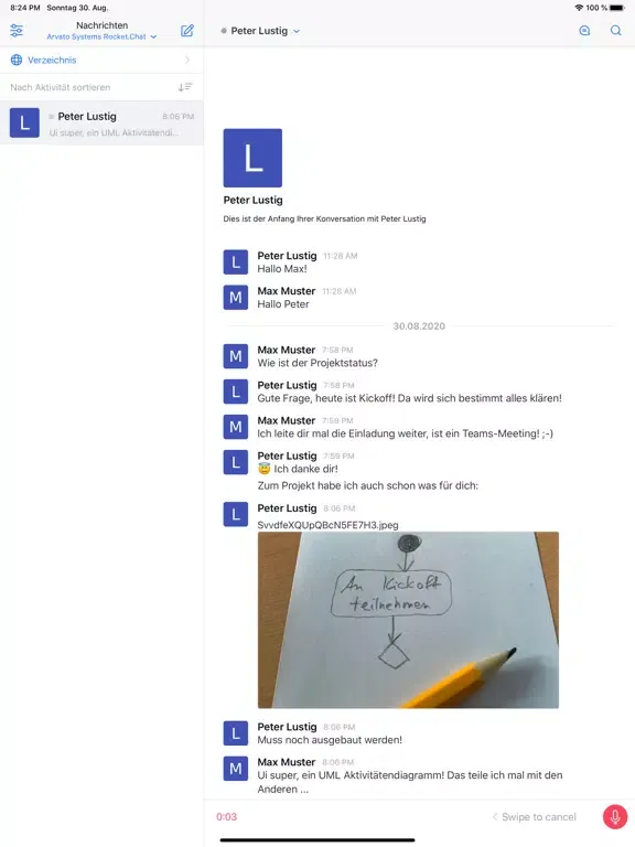 Ảnh chụp màn hình của Arvato Systems Chat iPad 
