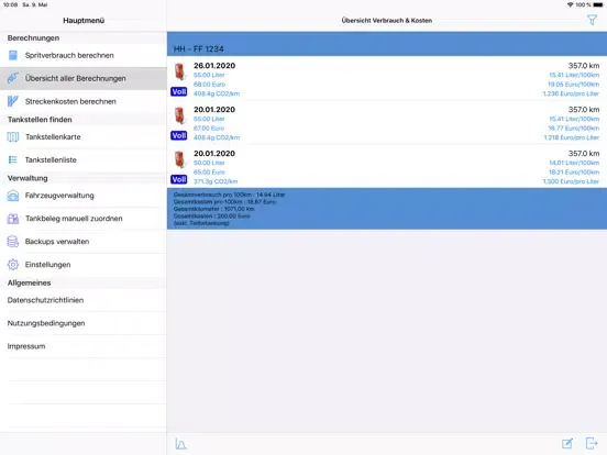 Tangkapan skrin Sprit-Rechner Plus iPad 