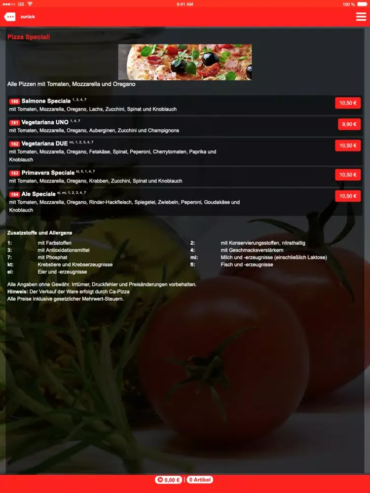Ảnh chụp màn hình của Ca-Pizza iPad 