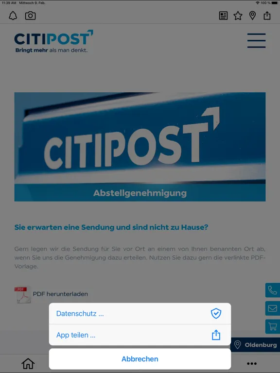 Tangkapan layar CITIPOST Nordwest iPad 