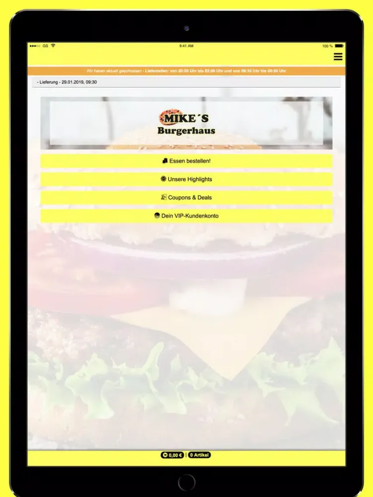 Ảnh chụp màn hình của Mike's Burger iPad 