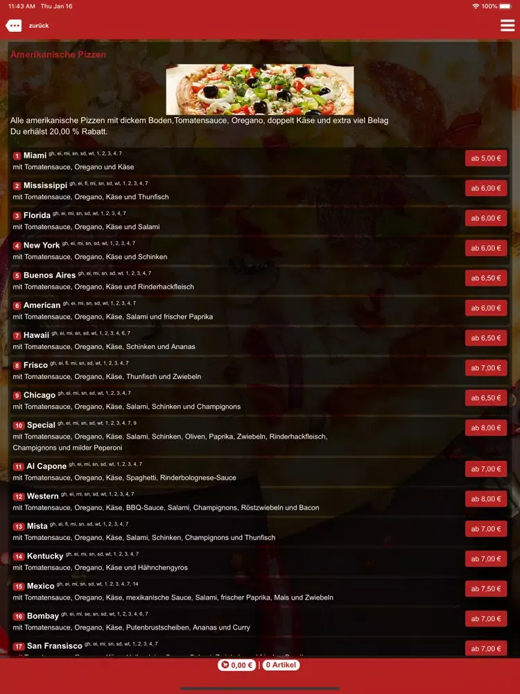 Pizza One Mönchengladbach iPad  Screenshots