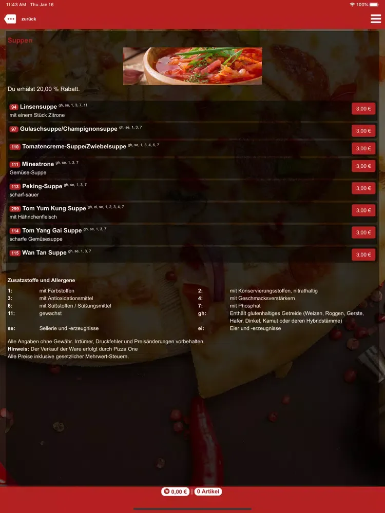 Pizza One Mönchengladbach iPad  Screenshots
