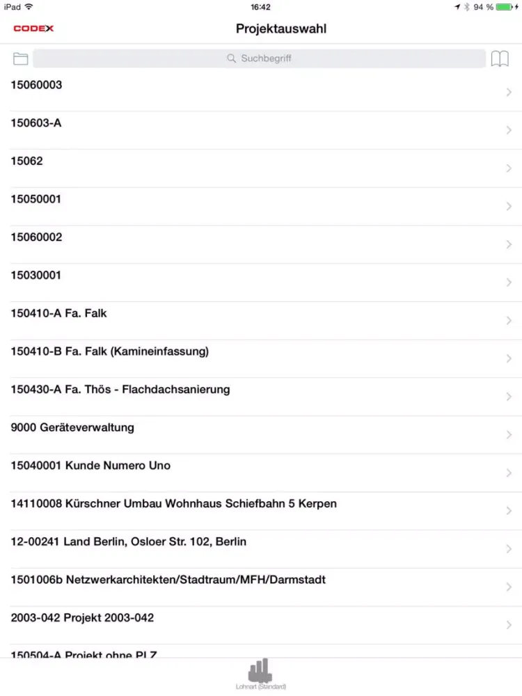 Ảnh chụp màn hình của Codex ZeitApp iPad 