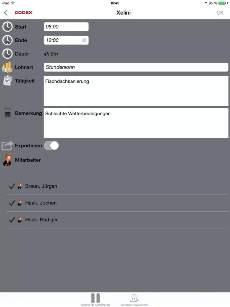Ảnh chụp màn hình của Codex ZeitApp iPad 
