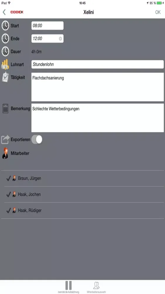 Ảnh chụp màn hình của Codex ZeitApp
