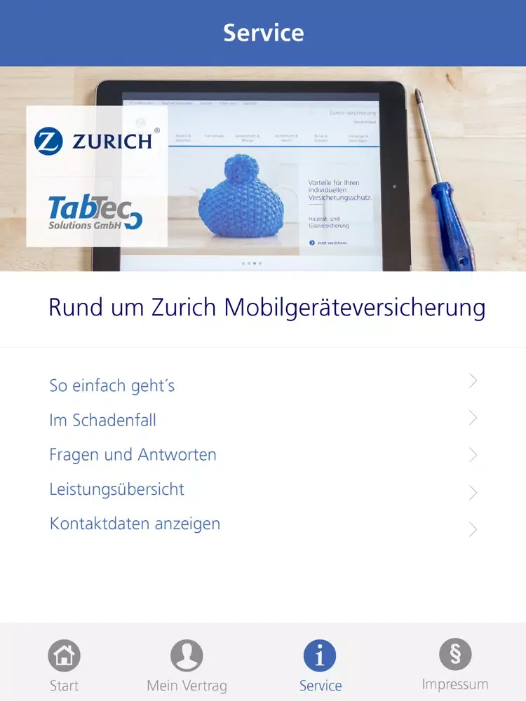 Capturas de tela do Zurich Mobilgeräteversicherung iPad 