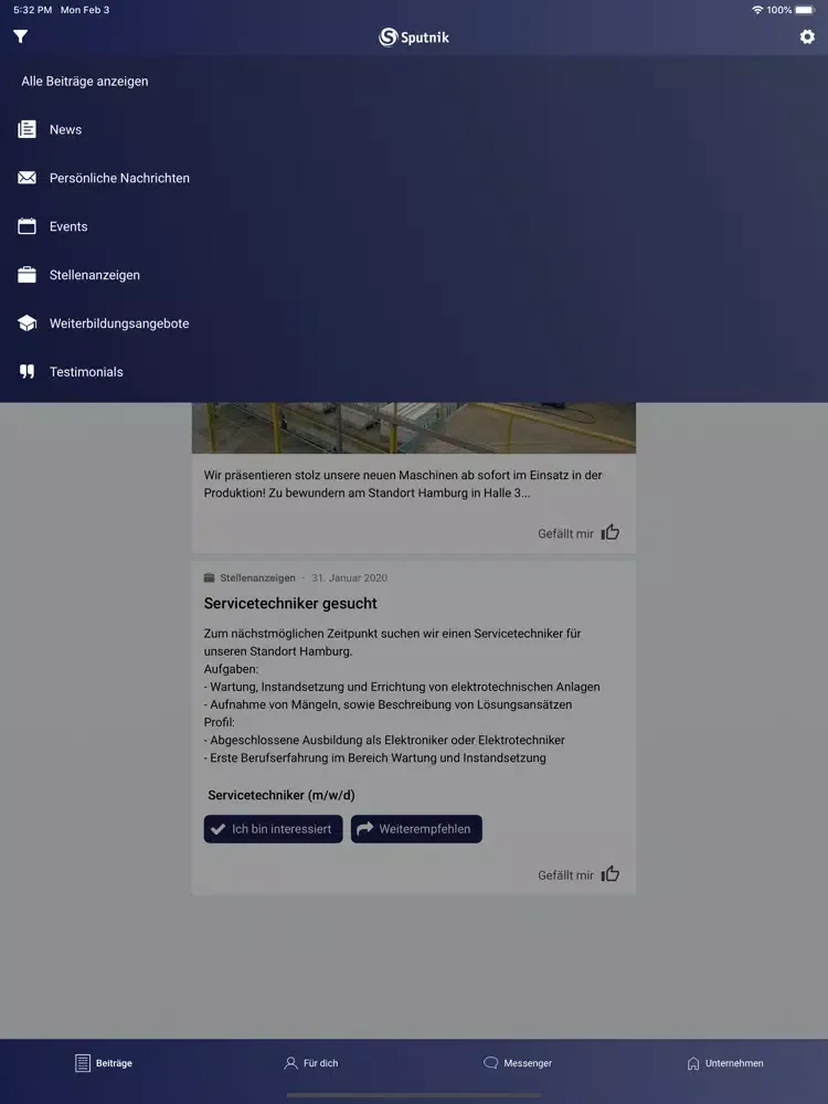 Captures d'écran de Sputnik Mitarbeiter-App iPad 