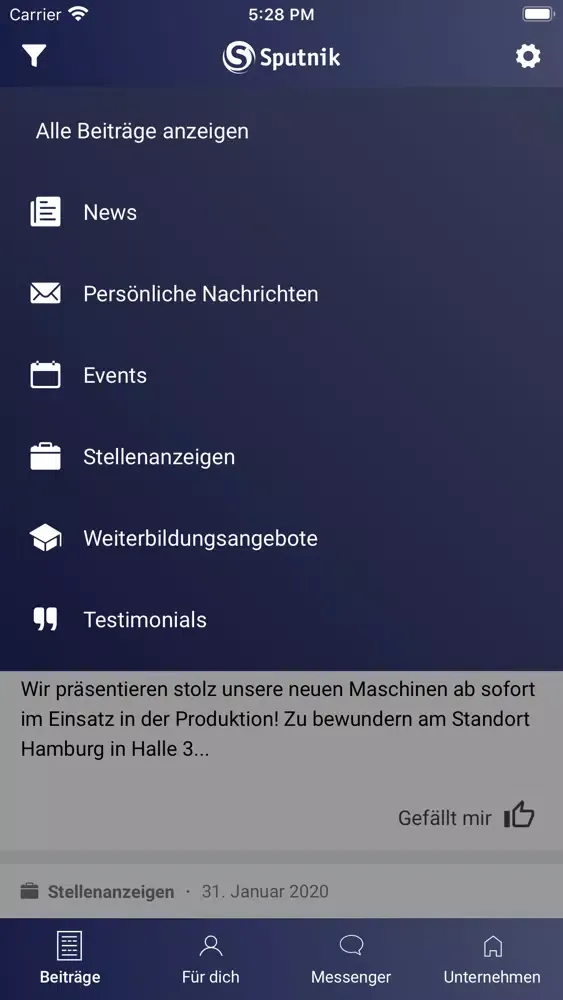 Captures d'écran de Sputnik Mitarbeiter-App