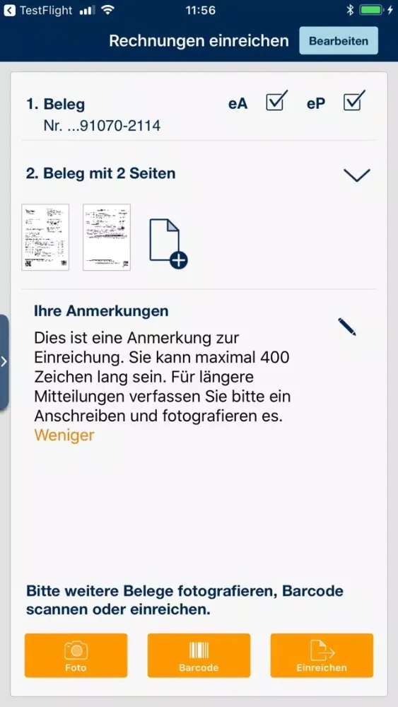 Capturas de tela do Continentale RechnungsApp