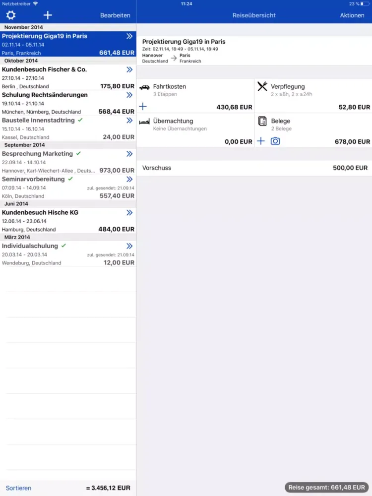Reisekosten iPad  Screenshots