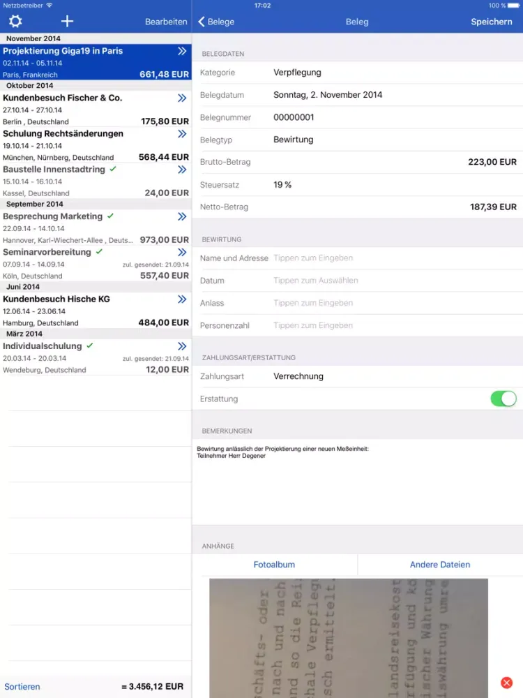 Reisekosten iPad  Screenshots