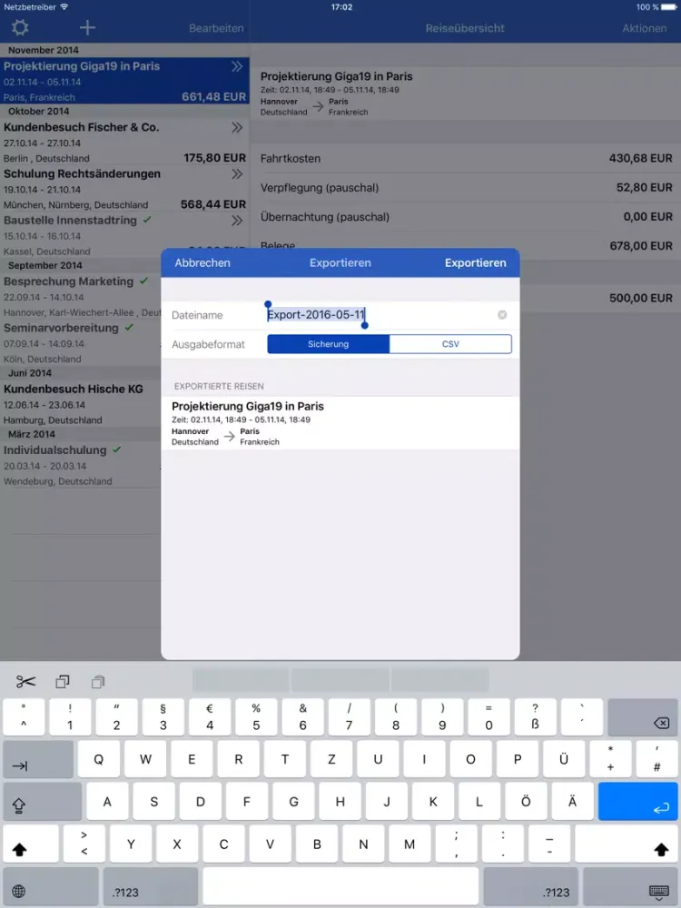 Reisekosten iPad  Screenshots