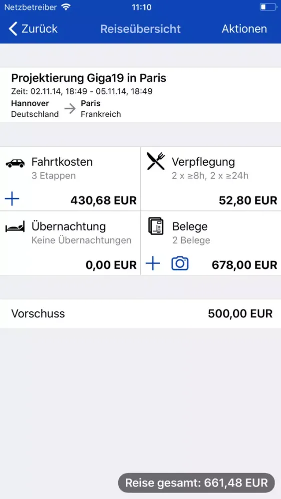 Reisekosten Screenshots