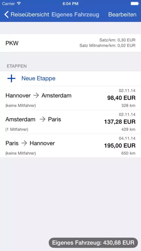 Reisekosten Screenshots