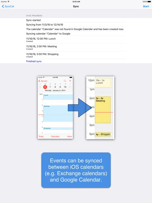 Tangkapan layar SyncCal Lite iPad 