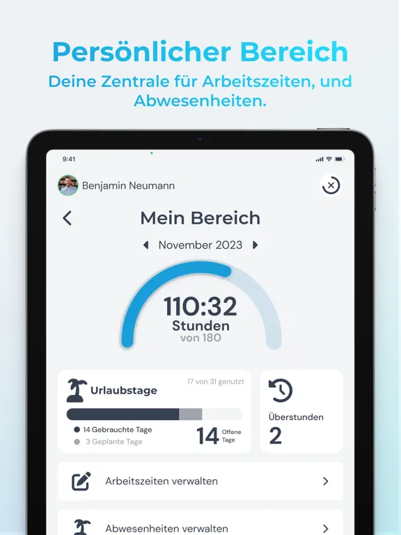 Capturas de tela do clockin – Zeiterfassung iPad 