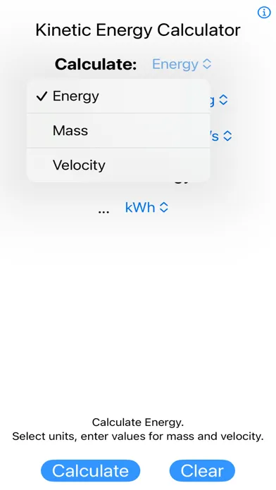 Ảnh chụp màn hình của Kinetic Energy Calculator