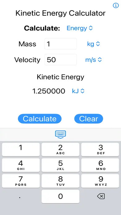 Ảnh chụp màn hình của Kinetic Energy Calculator