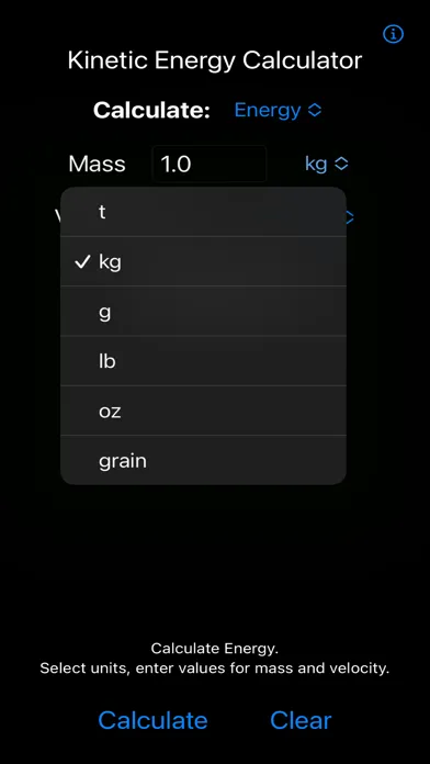 Ảnh chụp màn hình của Kinetic Energy Calculator
