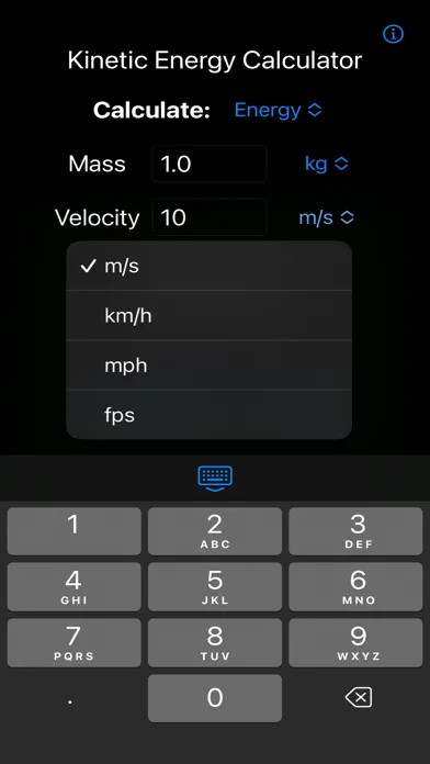 Ảnh chụp màn hình của Kinetic Energy Calculator