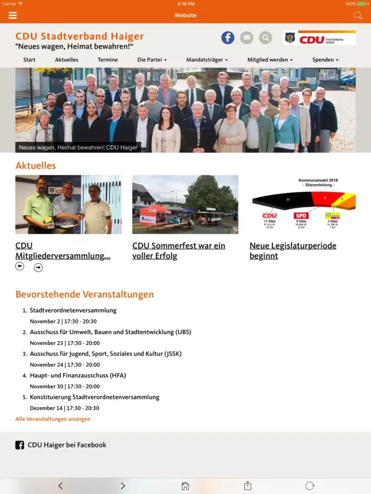 Zrzuty ekranu CDU Stadtverband Haiger iPad 