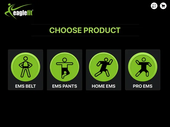 Capturas de tela do eaglefit® EMS SYSTEM iPad 