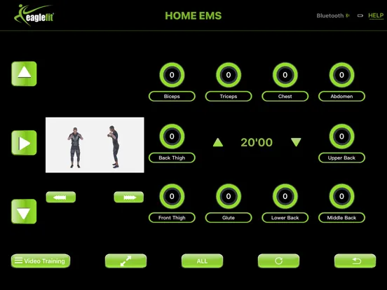 Capturas de tela do eaglefit® EMS SYSTEM iPad 