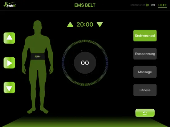 Capturas de tela do eaglefit® EMS SYSTEM iPad 