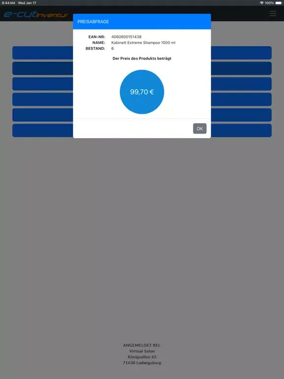 ภาพหน้าจอของ e-cut Inventur iPad 